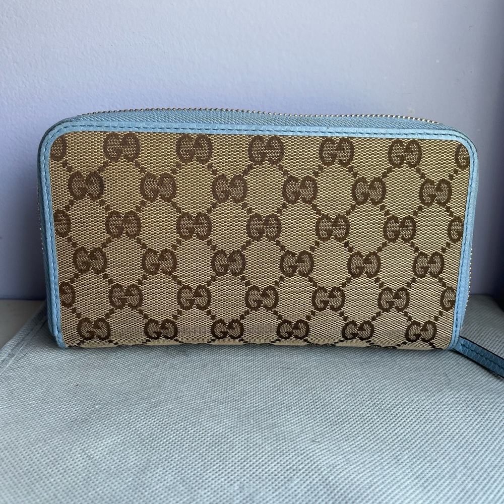 GUCCI Fabric Leather Zip Around Wallet